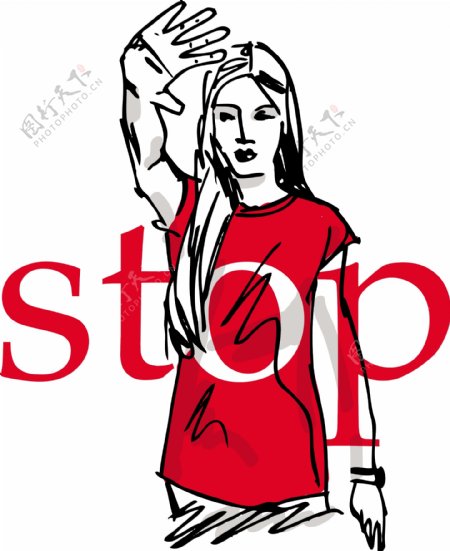 女人显示在停止插画矢量信号手示意图