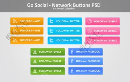 详细的社会媒体动作按钮设置PSD