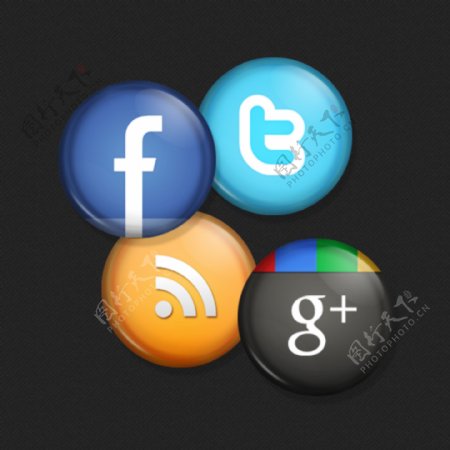 4光圆的社交媒体按钮设置PSD