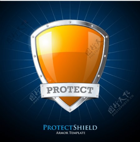 创意橙色保护盾设计矢量素材.