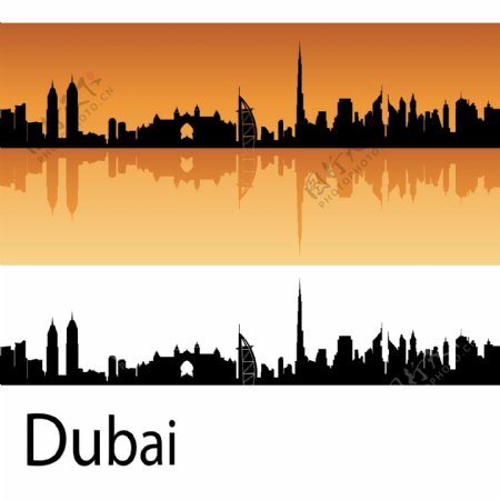 迪拜城市建筑剪影图片