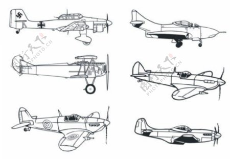精美老式战斗机线稿素材