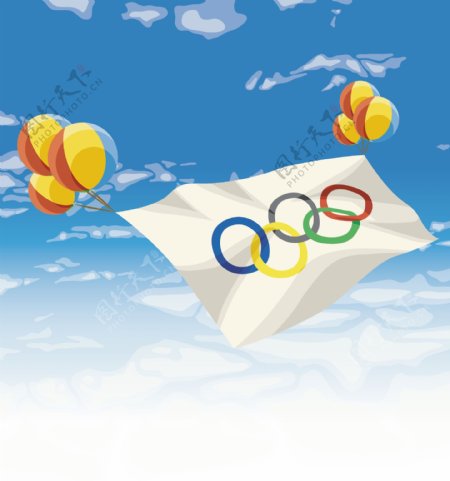 印花矢量图云朵气球奥运五环免费素材