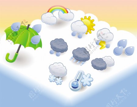 卡通天气图标雨伞