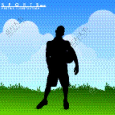 年轻的足球运动员保持的足球手站在草地eps10剪影矢量插图
