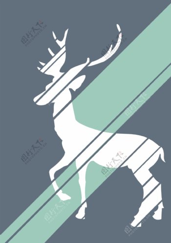 印花矢量图动物麋鹿色彩绿色免费素材