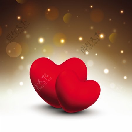 情人节的棕色光泽背景两个红色的心
