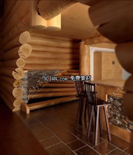 全木质室内场景3D模型