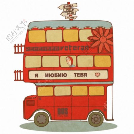 位图插画手绘玩具车三层巴士免费素材