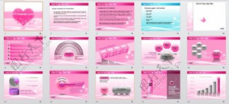 粉色PPT图表模板图片