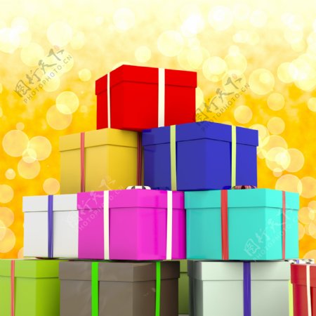 彩色礼品盒黄散景背景为家人的礼物