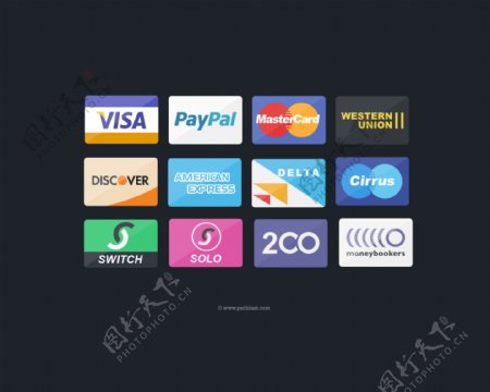 平坦的信用卡支付图标集