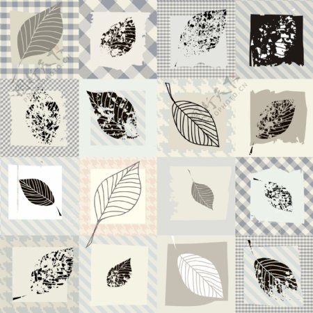 黑白植物叶子图案矢量素材
