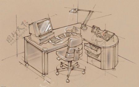 精美手绘办公区域之个人办公用品电脑桌