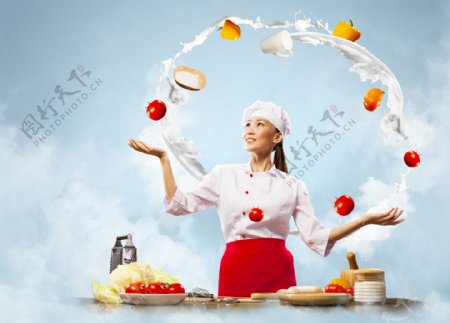 女厨师蔬菜水果图片