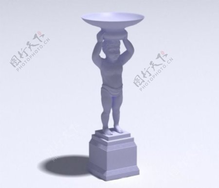 头顶水盘的男孩雕塑3D模型
