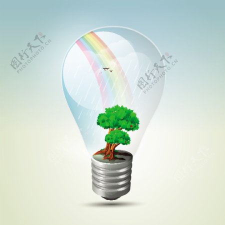 植物生长在电灯泡节省能源的概念