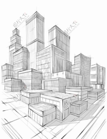 素描城市建筑图片