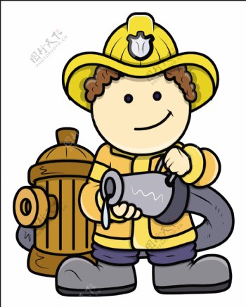 小小消防员孩子的卡通插画矢量