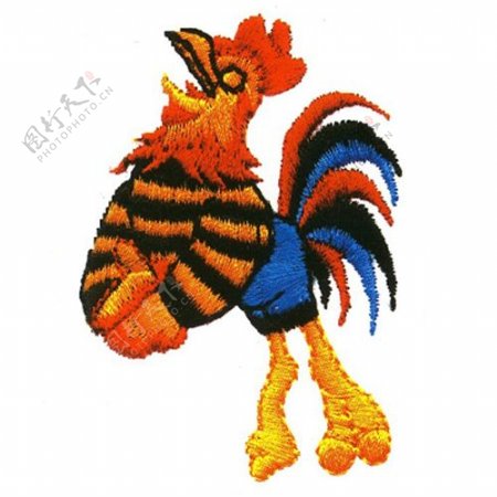 绣花动物鸡花纹色彩免费素材