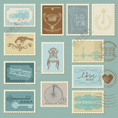 复古邮票收集矢量图