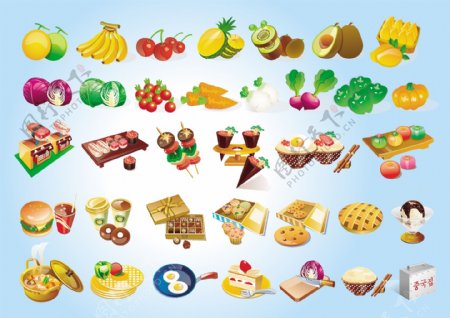 水果蔬菜生活用品图标矢量图片