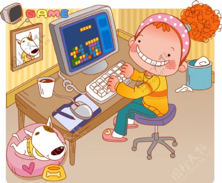 韩国儿童插画淘气小妞矢量插画图片