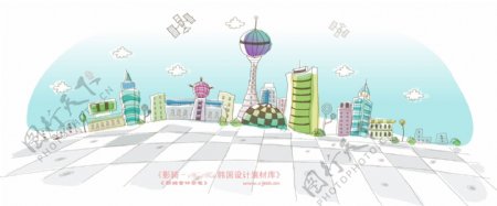 城市风景卡通城市漫画手绘HanMaker韩国设计素材库