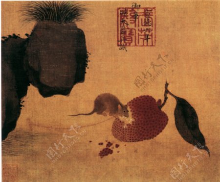 中国花鸟画名家朱瞻书画真迹基瓜鼠图之三