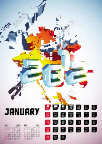 2012一月日历设计