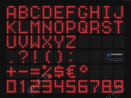 红色LED字体的字母数字