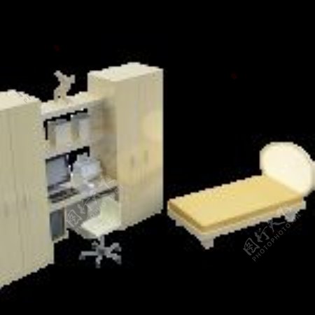 3D单人床模型