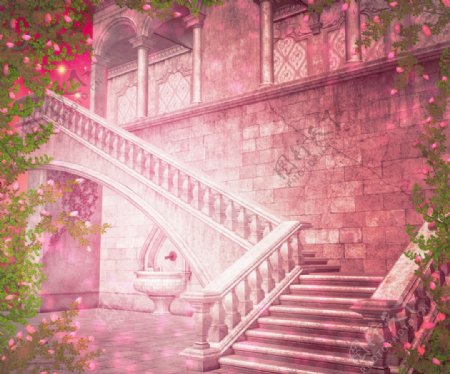 粉红色的城堡内的幻想的背景