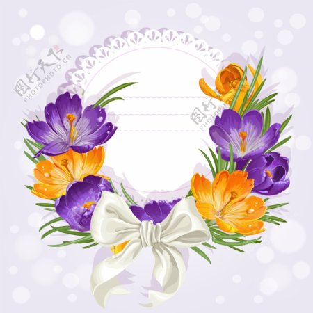 紫色的花蝴蝶结矢量卡03
