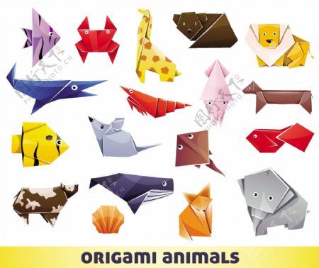 可爱的动物折纸矢量素材