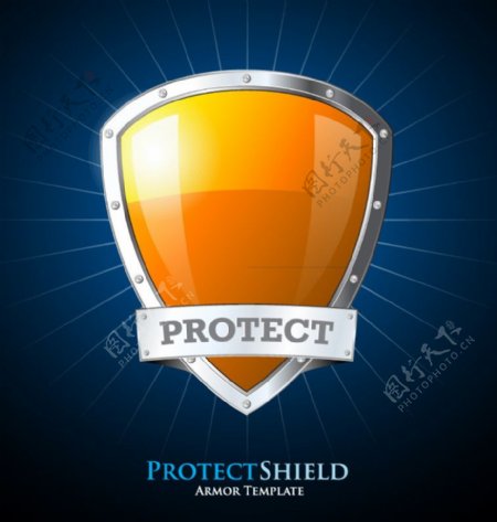橙色保护盾设计矢量素材