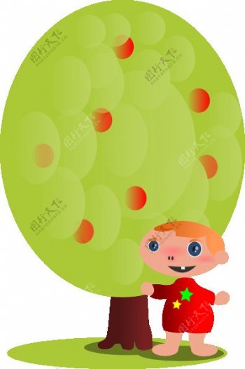 红色水果树和一个婴儿剪贴画