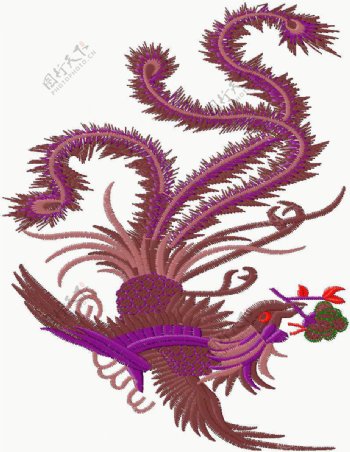 绣花动物凤凰色彩紫色免费素材