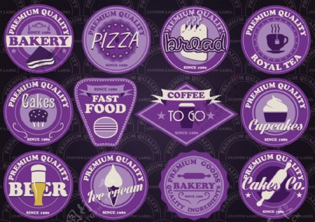 时尚紫色快餐食品标签矢量素材