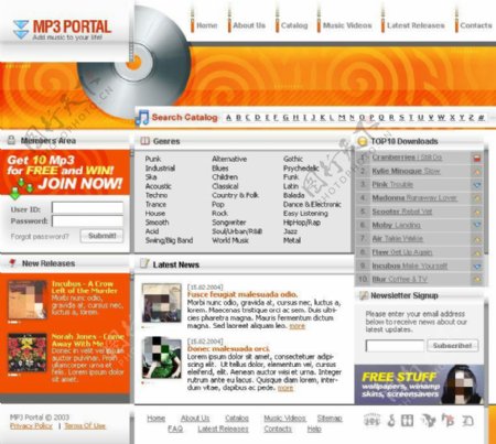 橙色MP3音乐网站psd模板