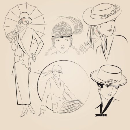 复古时尚女性插图图片