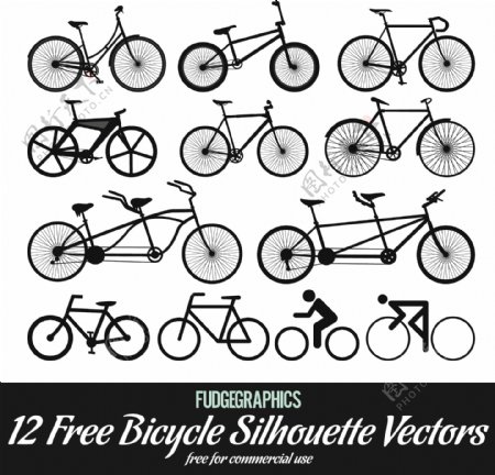 12自行车剪影矢量包