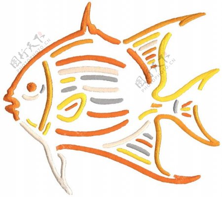 绣花动物鱼色彩橙色免费素材