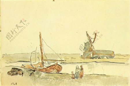 1905Unbateausurlecanal西班牙画家巴勃罗毕加索抽象油画人物人体油画装饰画