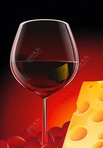 红葡萄酒奶酪和葡萄