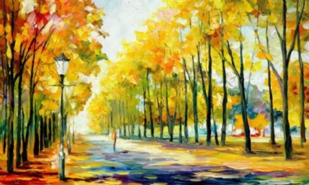 油画秋天的道路图片