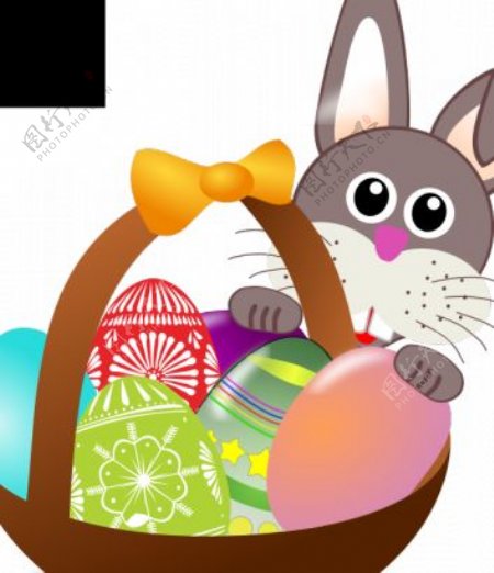 在复活节彩蛋篮矢量插画的兔子