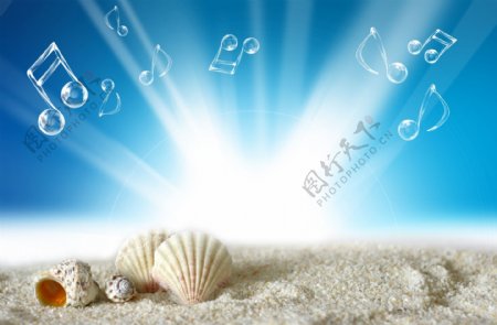 梦幻海滩风光图片沙滩海滩海星贝壳五角星海螺梦幻泡泡水泡海洋鱼海滩风光psd分层素材