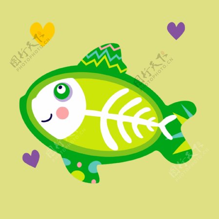 印花矢量图可爱卡通动物鱼心形免费素材