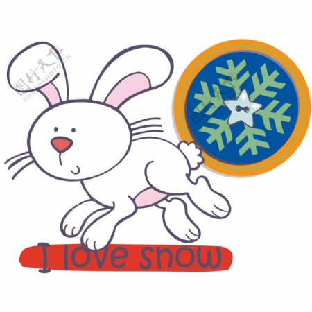 印花矢量图可爱卡通卡通动物兔子雪花免费素材